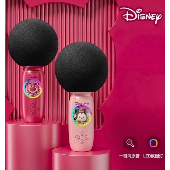 The Disney Series HD Wireless Karaoke Microphone Bluetooth Speaker, featuring cute cartoon character designs and a large spherical speaker head.