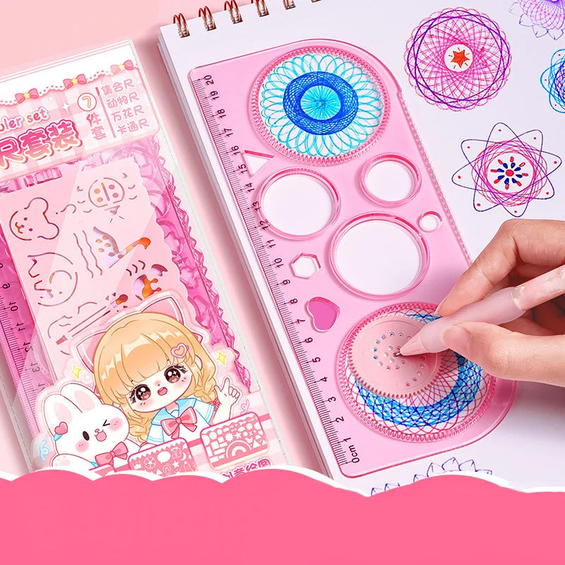 Cute Creative Doodle Ruler Stationery Set for Kids – DIY Drawing Tools, Stencils & Geometric Shapes for Fun Learning & Art Projects Supplies for School & Home Use
