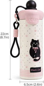 Bow Catty Stainless Steel Tumbler Water Bottle for Kids & Adults, Black Ball Lid Series, 650ml-Black