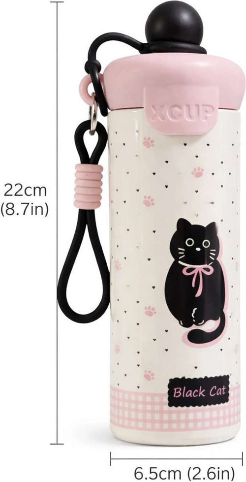 Bow Catty Stainless Steel Tumbler Water Bottle for Kids & Adults, Black Ball Lid Series, 650ml-Black