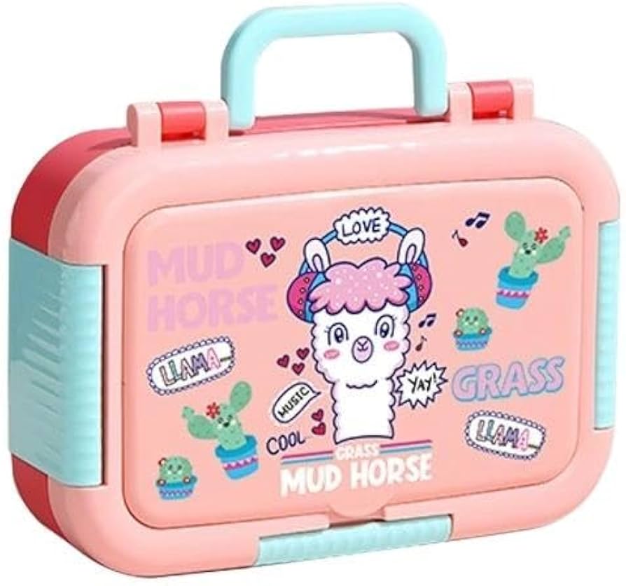 Kids Stainless Steel Lunch Box 650ml + 80ml Sauce Cup, 3 Compartment Cartoon Bento Box (Mermaid, Alpaca & Space), Leak-Proof SUS304 Tiffin for School & Kids