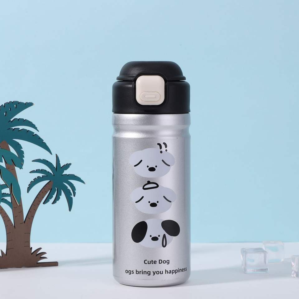 Portable Stainless Steel Drinkware Cartoon Animal Tumbler with Straw Bounce Lid Features a Stylish Rope Handle