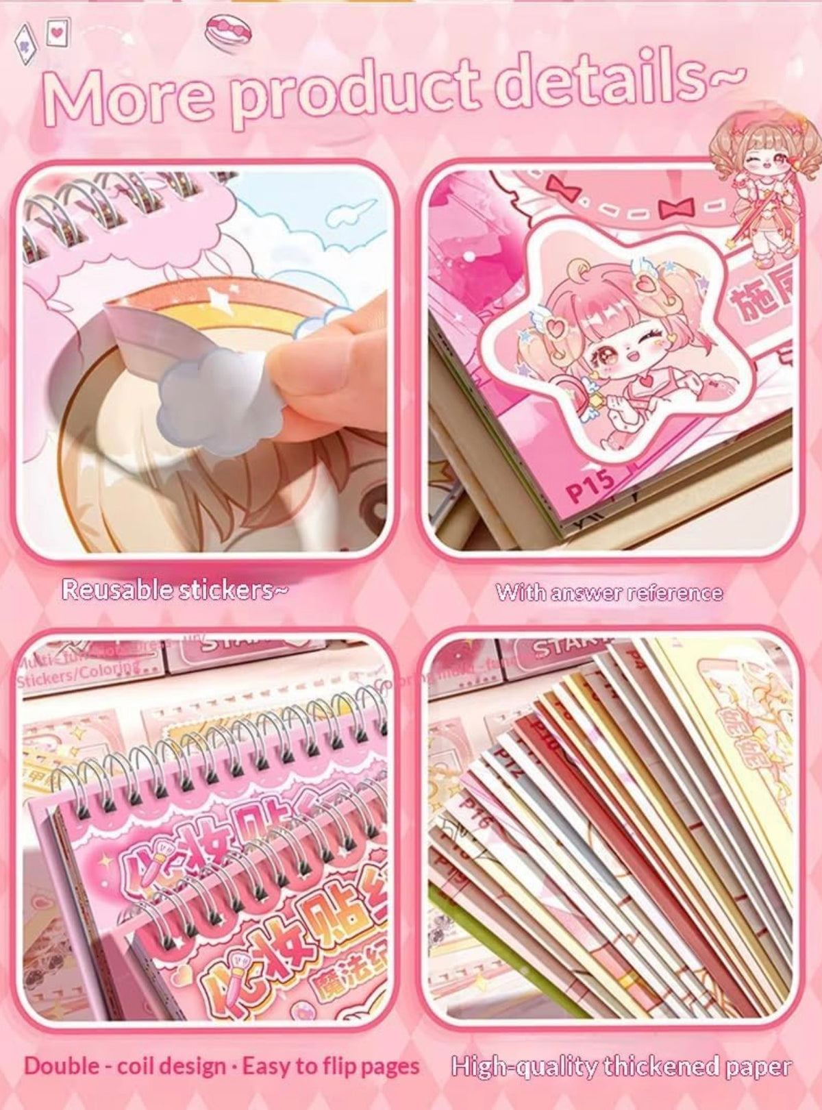 Cute Fairy Dress-Up Sticker Book for Girls, Spiral Activity Book with Dress-Up, Makeup, Headpiece & Nail Art Stickers, Coloring Cards with Paint & Brush (Sparkle Princess)