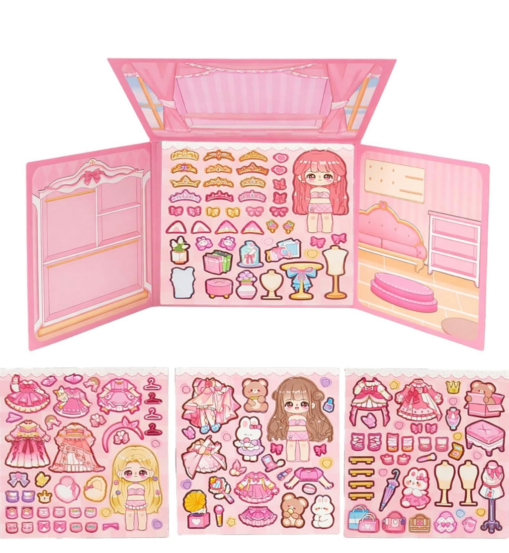 Princess Dress-Up Magnetic Sticker Activity Book for Girls - Reusable Fashion Doll Sticker Set with Clothes, Accessories & Wardrobe Playset, Creative DIY Learning Toy (Princess)