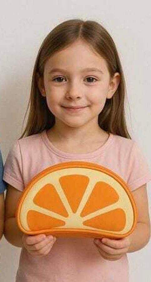 Fruit Shaped Pencil Pouch for Kids – Zipper Closure, Multi-Color Case, Watermelon Kiwi Papaya Orange Design, Pack of 1 Lightweight Zipper