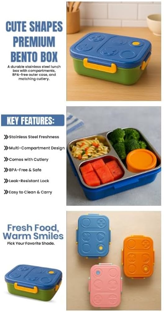 800ml Stainless Steel Lunch Box for School Children Food Storage Container 2-Compartment Kids Metal Lunch Box with Fork Spoon