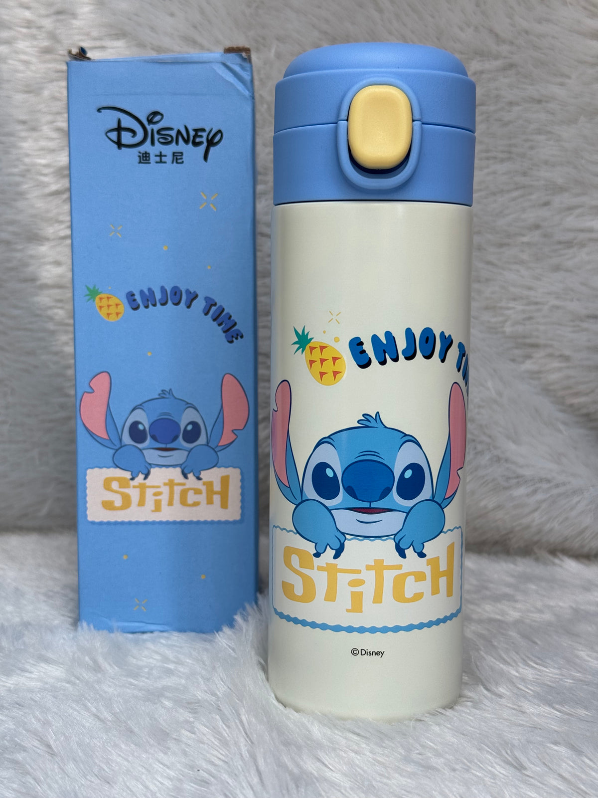 Authentic Disney "Cute Power Attack" Insulated Water Bottle – Push Button Lid (Stitch, Lotso, Judy, Nick)