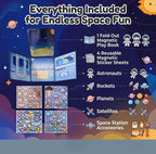 Space Adventure: Interstellar Space Station Magnetic Play Set 4 Fold-Out Magnetic Play Book, 4 Reusable Magnetic Sticker Sheets