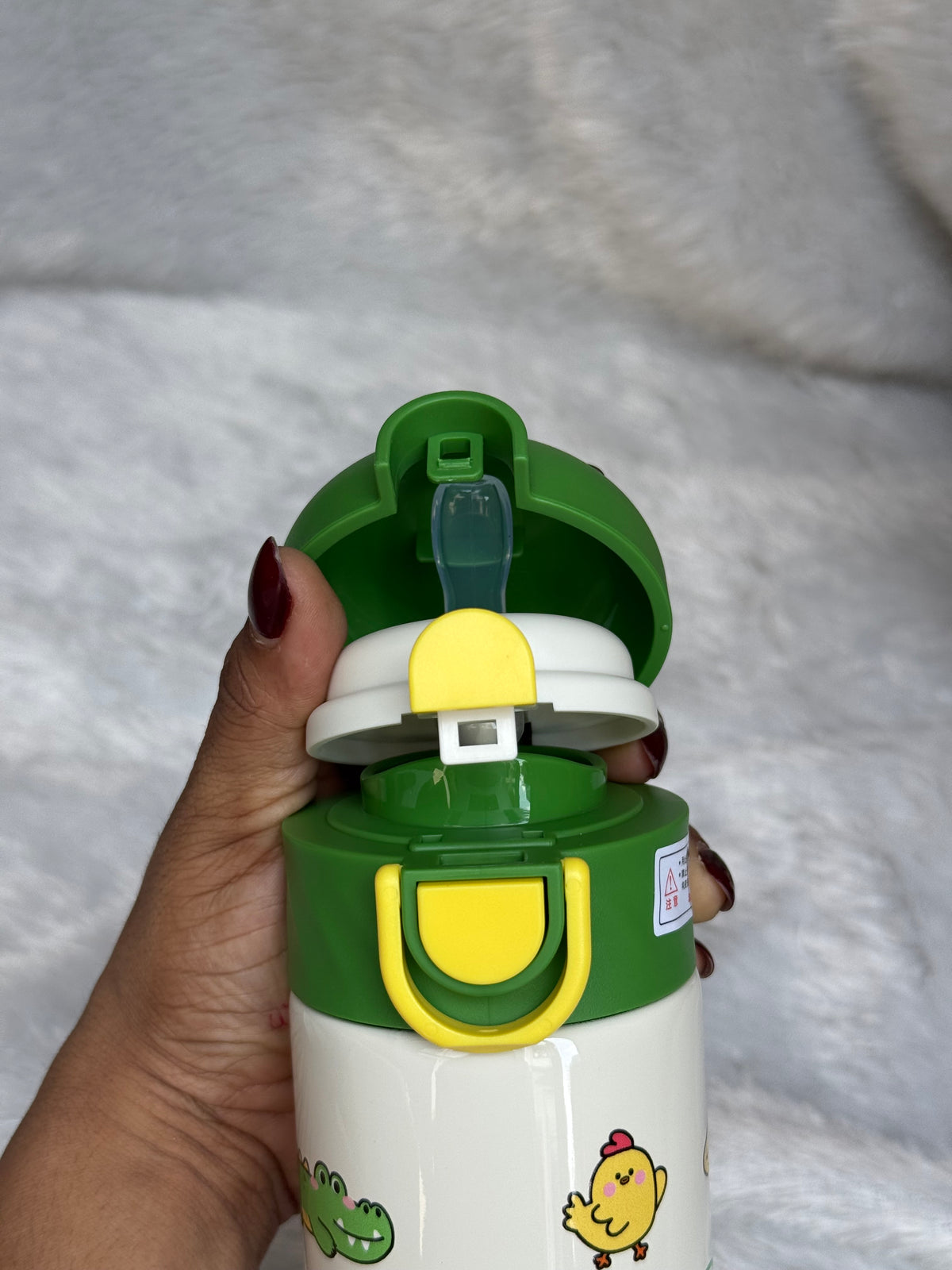 Cute Cartoon Insulated Water Bottle – 450ml Stainless Steel Double-Wall Vacuum Flask with Push-Button Flip Lid & Safety Lock (Leak-Proof, BPA-Free)