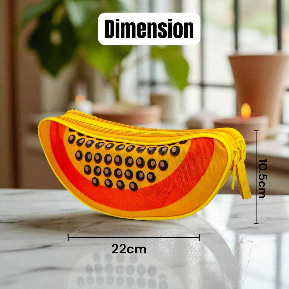 Fruit Shaped Pencil Pouch for Kids – Zipper Closure, Multi-Color Case, Watermelon Kiwi Papaya Orange Design, Pack of 1 Lightweight Zipper