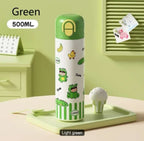 Cute Cartoon Insulated Water Bottle – 450ml Stainless Steel Double-Wall Vacuum Flask with Push-Button Flip Lid & Safety Lock (Leak-Proof, BPA-Free)