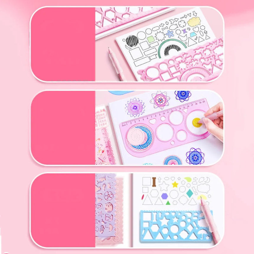 Cute Creative Doodle Ruler Stationery Set for Kids – DIY Drawing Tools, Stencils & Geometric Shapes for Fun Learning & Art Projects Supplies for School & Home Use