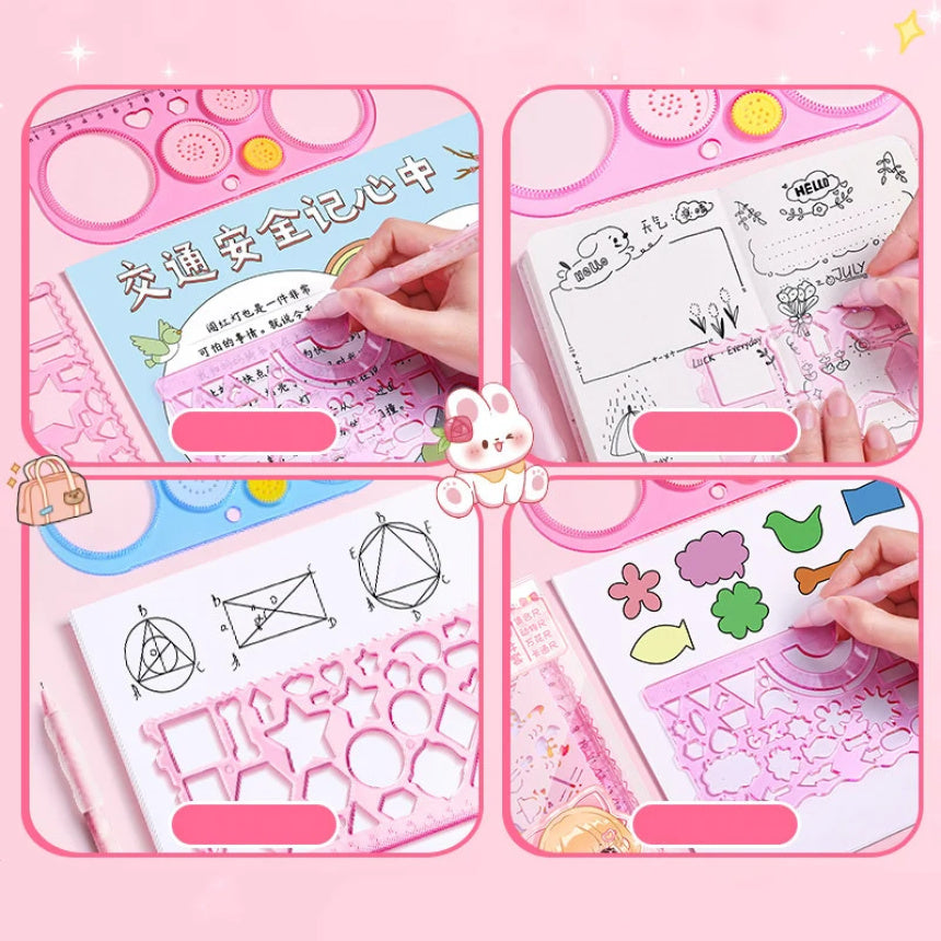 Cute Creative Doodle Ruler Stationery Set for Kids – DIY Drawing Tools, Stencils & Geometric Shapes for Fun Learning & Art Projects Supplies for School & Home Use