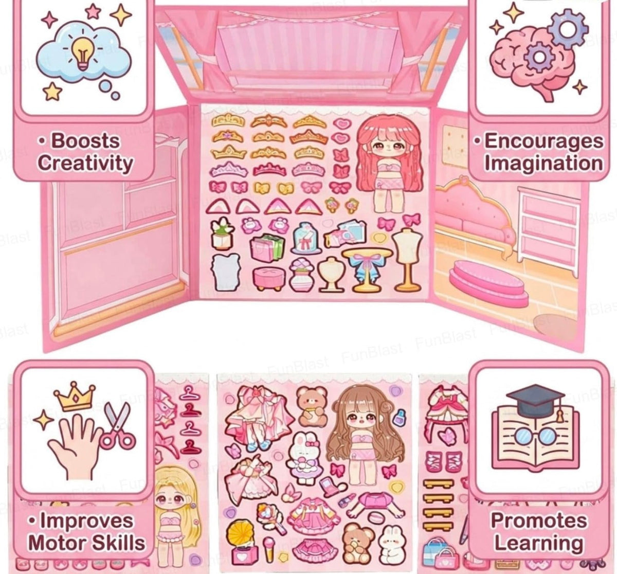 Princess Dress-Up Magnetic Sticker Activity Book for Girls - Reusable Fashion Doll Sticker Set with Clothes, Accessories & Wardrobe Playset, Creative DIY Learning Toy (Princess)