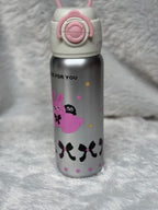 Kids Insulated Stainless Steel Water Bottle - 500ml/600ml Leak-Proof Sipper Thermos with One-Click Flip Top Lid & Pop-Up Straw | Cute Cartoon Animal Series for School, Travel, and Outdoor Adventures
