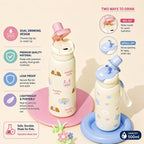 Water Bottle For Kids | Leakproof Dual Cap Water Bottle with Straw | Double Drinking Sipper Bottle With Portable Handle | BPA-Free | Easy To Carry For Girls & Boys - 500ML