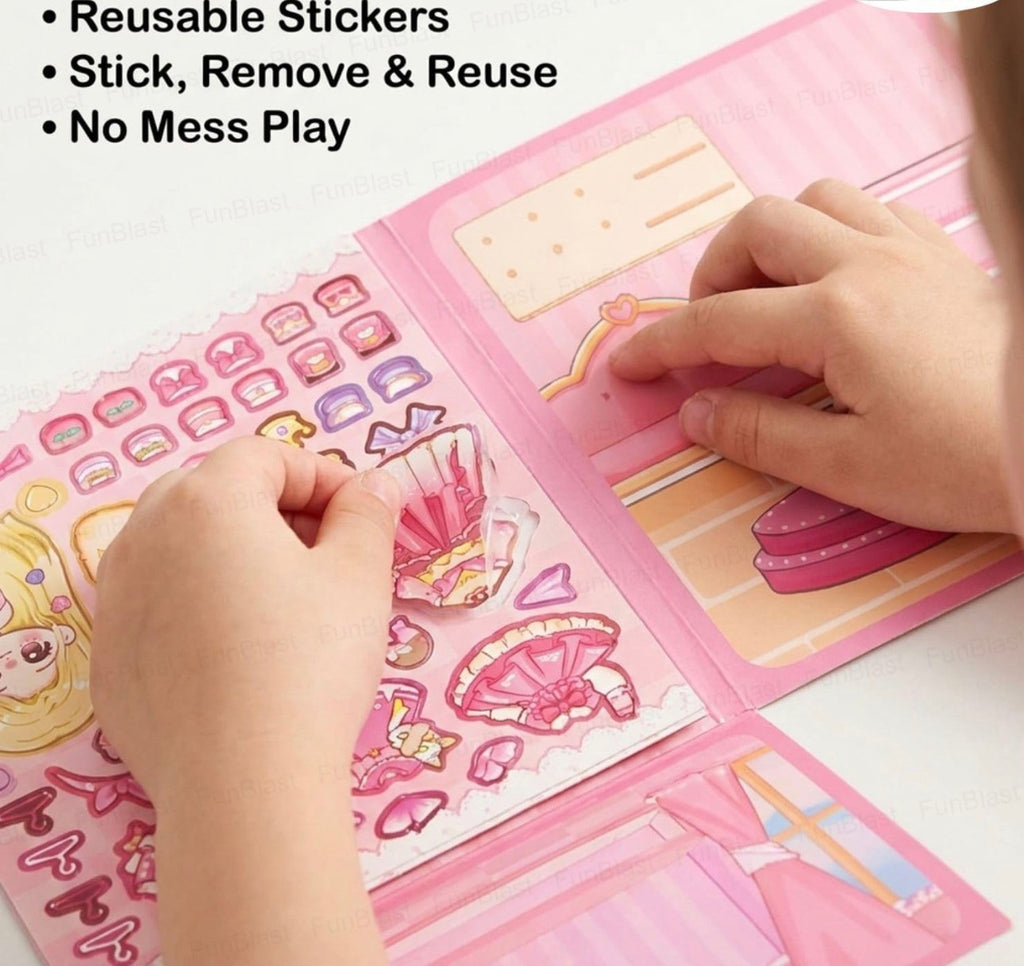 Princess Dress-Up Magnetic Sticker Activity Book for Girls - Reusable Fashion Doll Sticker Set with Clothes, Accessories & Wardrobe Playset, Creative DIY Learning Toy (Princess)