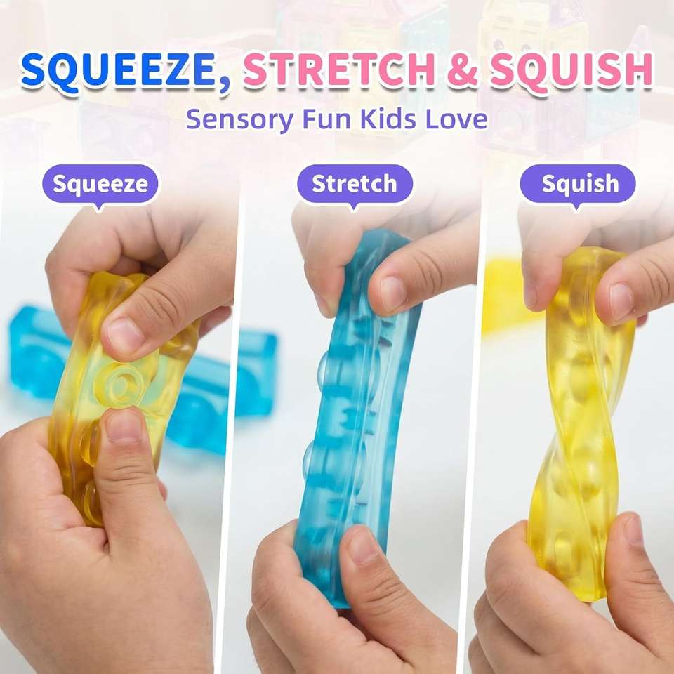 40-Piece Gummy Building Blocks Set for Kids, Soft Transparent Interlocking Construction Blocks, Colorful Sensory STEM Building Toy for Creative Play, Learning & Motor Skills Development
