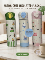 Cute Cartoon Insulated Water Bottle – 450ml Stainless Steel Double-Wall Vacuum Flask with Push-Button Flip Lid & Safety Lock (Leak-Proof, BPA-Free)