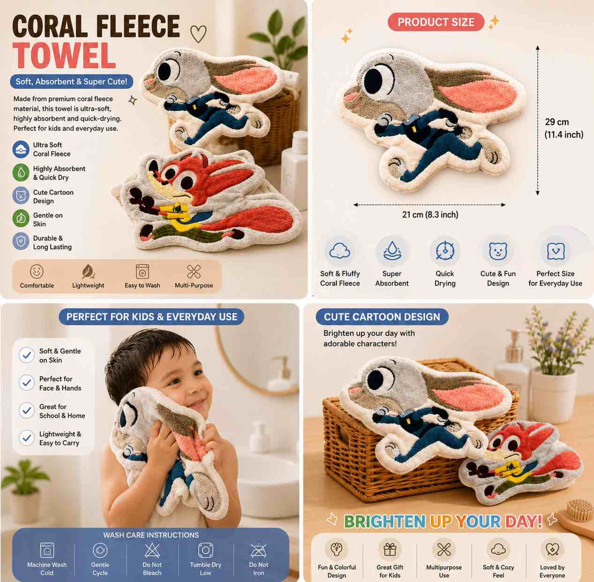 Zootopia Character Hand Towels | Cute Hanging Plush Towels