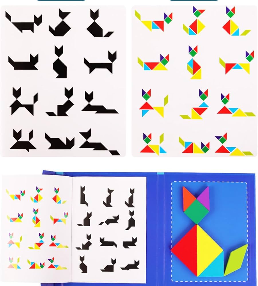 Magnetic Tangram Puzzle Book, an educational STEM toy designed for spatial reasoning, logic, and fine motor skill development.