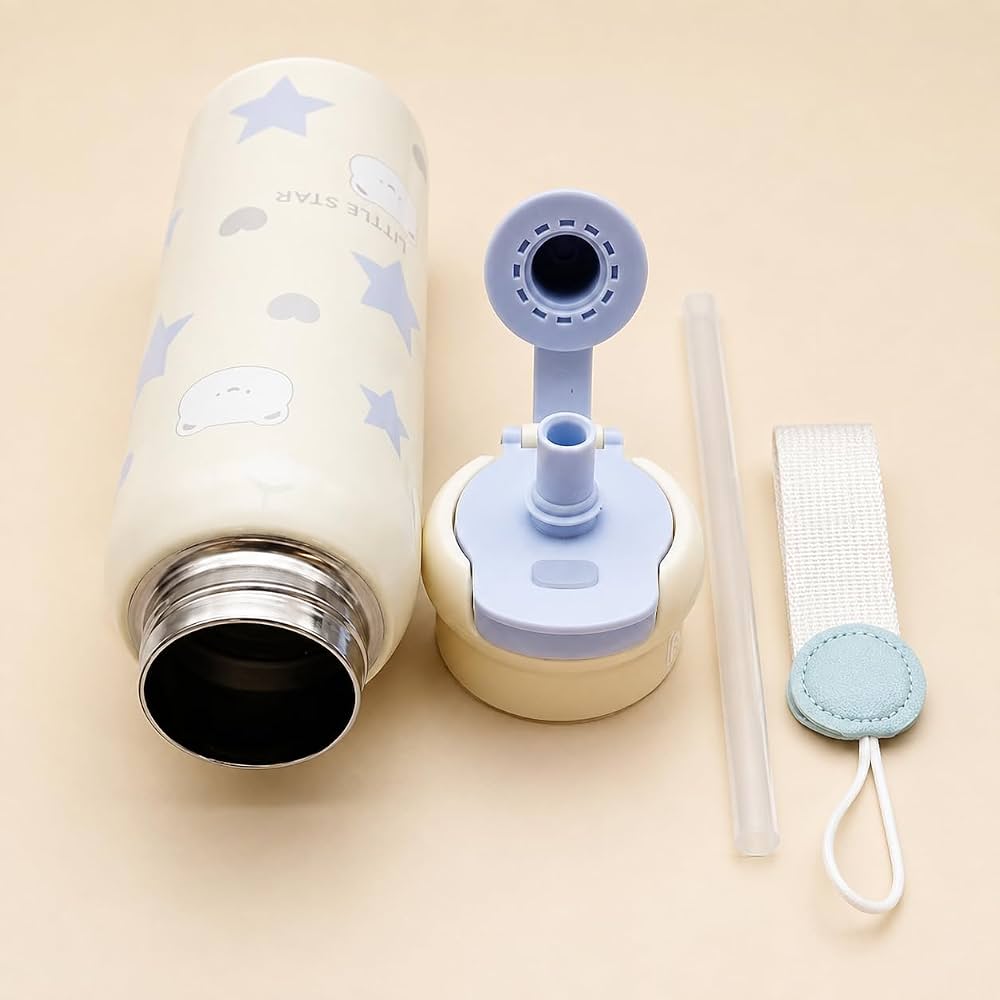 Water Bottle For Kids | Leakproof Dual Cap Water Bottle with Straw | Double Drinking Sipper Bottle With Portable Handle | BPA-Free | Easy To Carry For Girls & Boys - 500ML