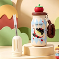 Cute Fruit Lid Insulated Water Bottle 400ml with Straw & Beaded Strap for Kids