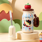 Cute Fruit Lid Insulated Water Bottle 400ml with Straw & Beaded Strap for Kids