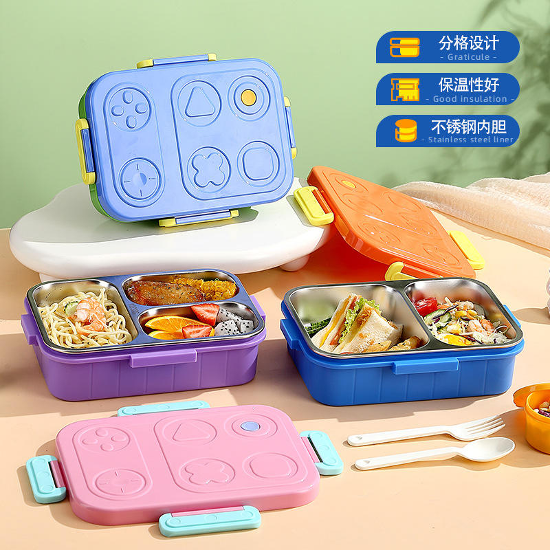 800ml Stainless Steel Lunch Box for School Children Food Storage Container 2-Compartment Kids Metal Lunch Box with Fork Spoon