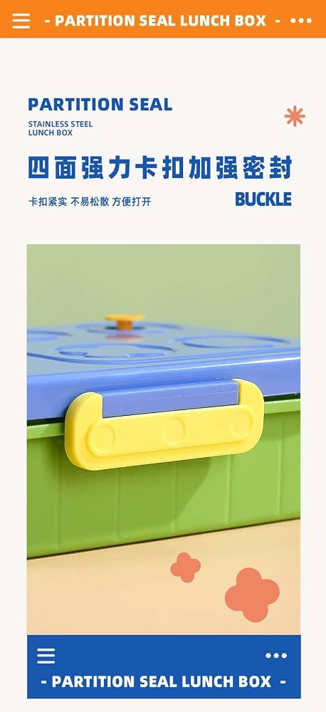 Kids Stainless Steel Lunch Box 750ml, 3 Compartment Partition Seal Bento Box, Leak-Proof Silicone Seal Cartoon Tiffin for School, Kids & Picnics