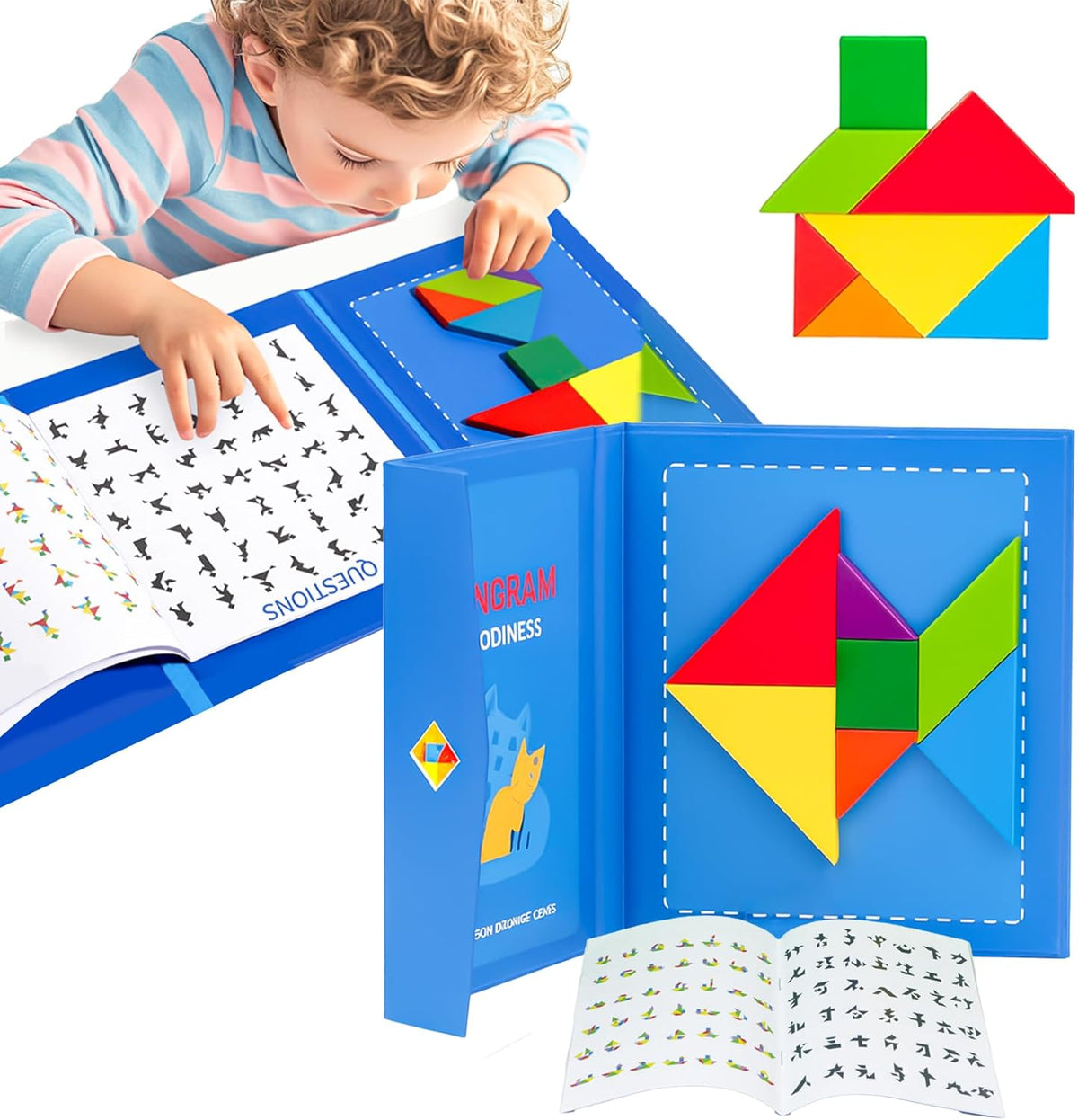 Magnetic Tangram Puzzle Book, an educational STEM toy designed for spatial reasoning, logic, and fine motor skill development.