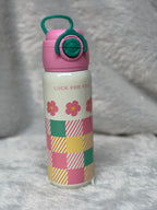 Kids Insulated Stainless Steel Water Bottle - 500ml/600ml Leak-Proof Sipper Thermos with One-Click Flip Top Lid & Pop-Up Straw | Cute Cartoon Animal Series for School, Travel, and Outdoor Adventures
