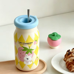Cute Fruit Lid Insulated Water Bottle 400ml with Straw & Beaded Strap for Kids