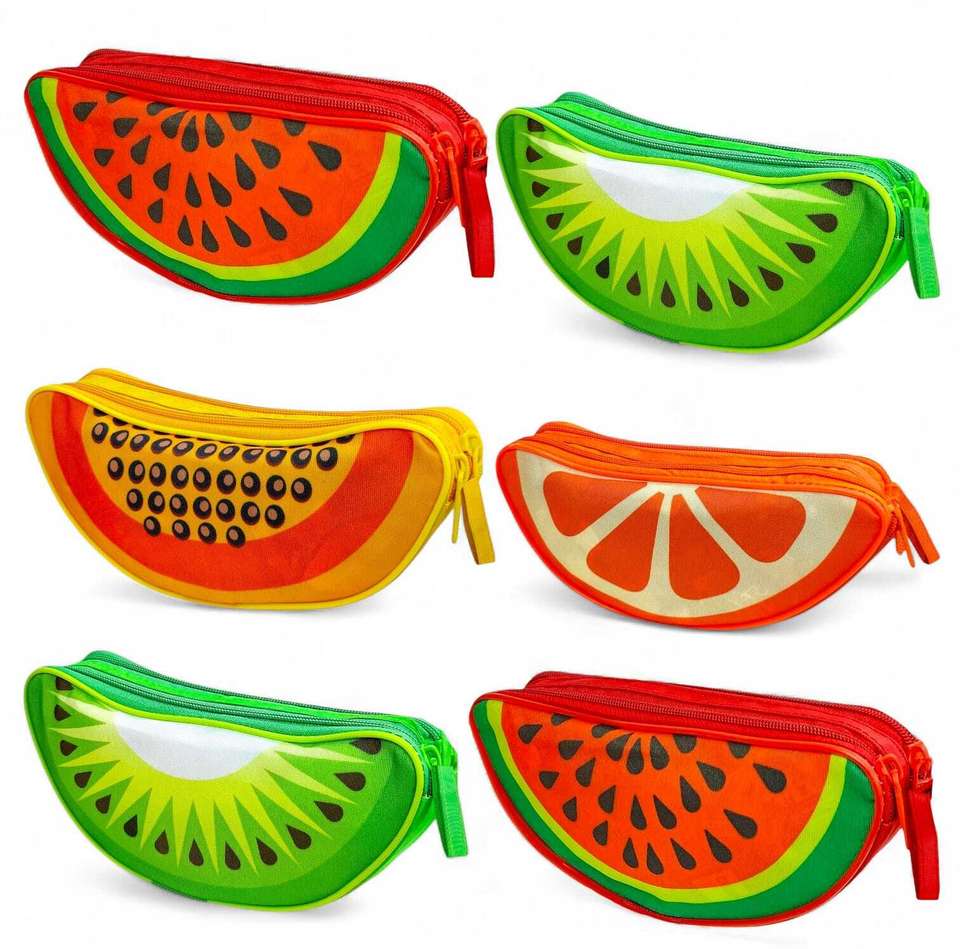 Fruit Shaped Pencil Pouch for Kids – Zipper Closure, Multi-Color Case, Watermelon Kiwi Papaya Orange Design, Pack of 1 Lightweight Zipper