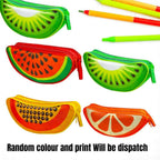 Fruit Shaped Pencil Pouch for Kids – Zipper Closure, Multi-Color Case, Watermelon Kiwi Papaya Orange Design, Pack of 1 Lightweight Zipper