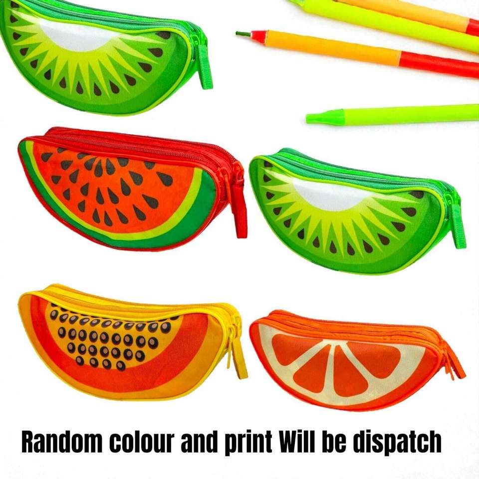 Fruit Shaped Pencil Pouch for Kids – Zipper Closure, Multi-Color Case, Watermelon Kiwi Papaya Orange Design, Pack of 1 Lightweight Zipper