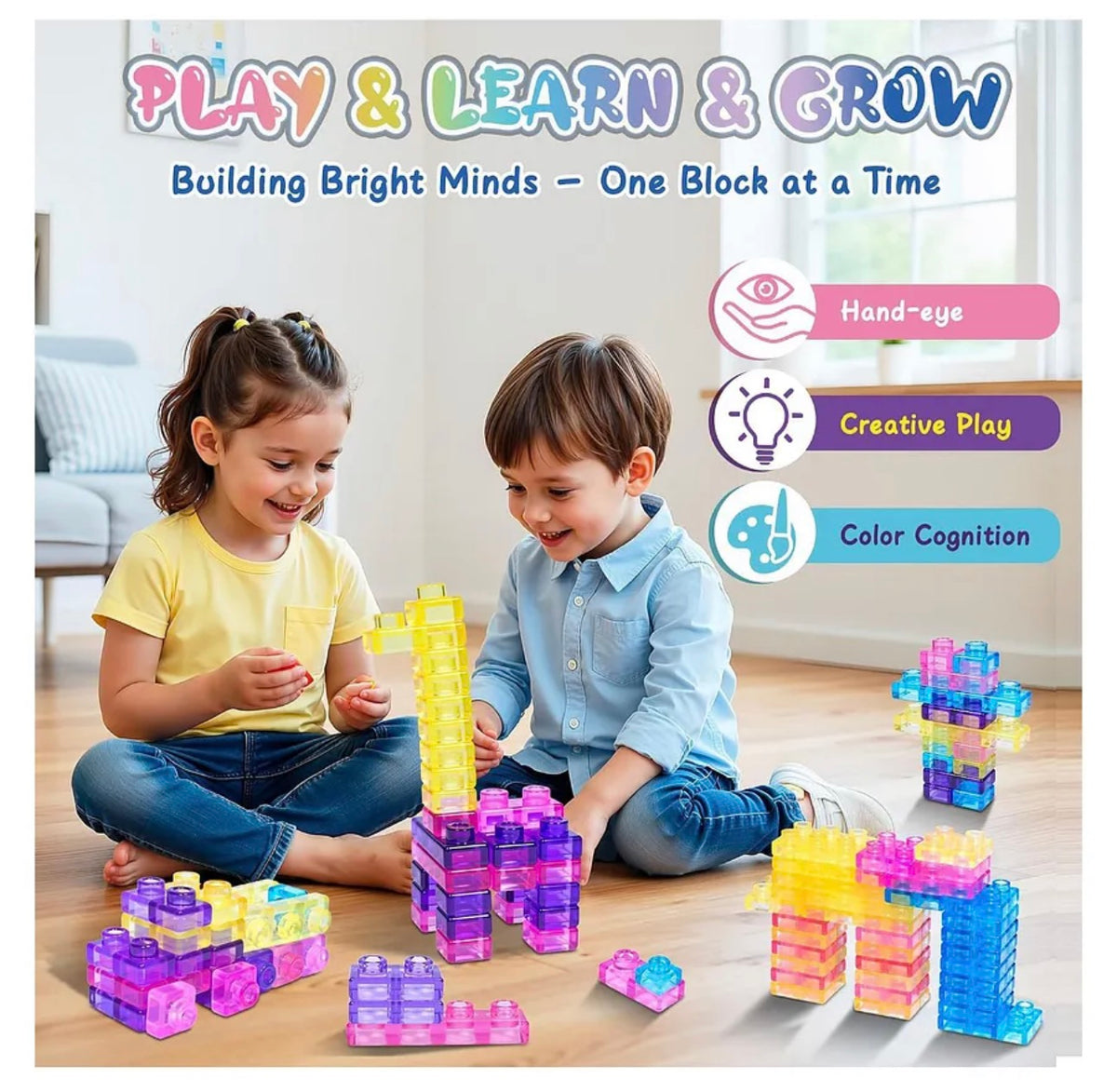 40-Piece Gummy Building Blocks Set for Kids, Soft Transparent Interlocking Construction Blocks, Colorful Sensory STEM Building Toy for Creative Play, Learning & Motor Skills Development