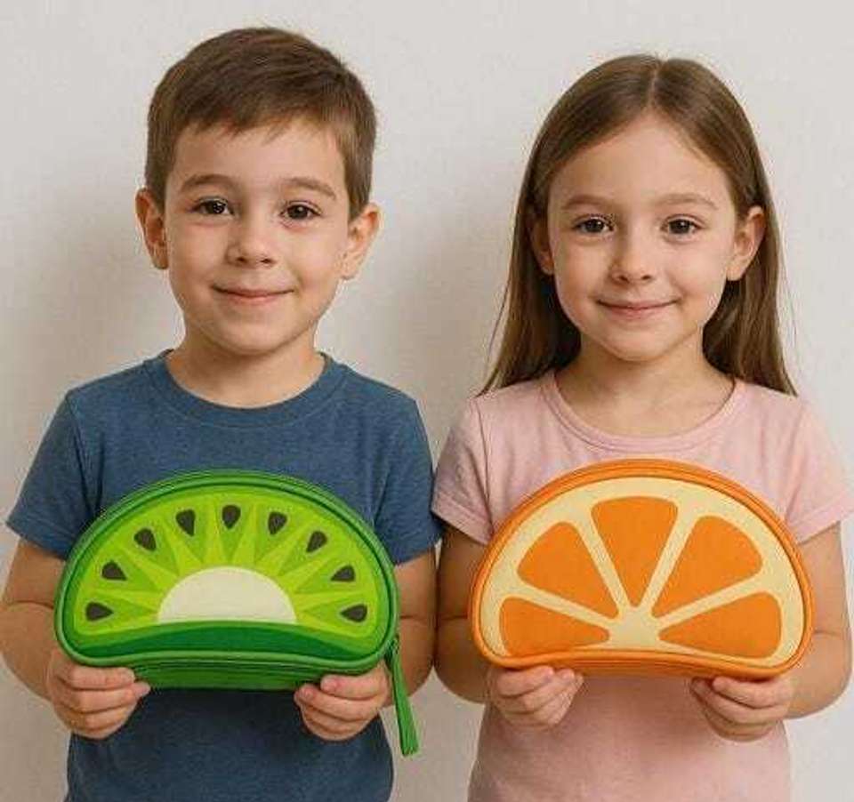 Fruit Shaped Pencil Pouch for Kids – Zipper Closure, Multi-Color Case, Watermelon Kiwi Papaya Orange Design, Pack of 1 Lightweight Zipper