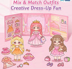 Princess Dress-Up Magnetic Sticker Activity Book for Girls - Reusable Fashion Doll Sticker Set with Clothes, Accessories & Wardrobe Playset, Creative DIY Learning Toy (Princess)