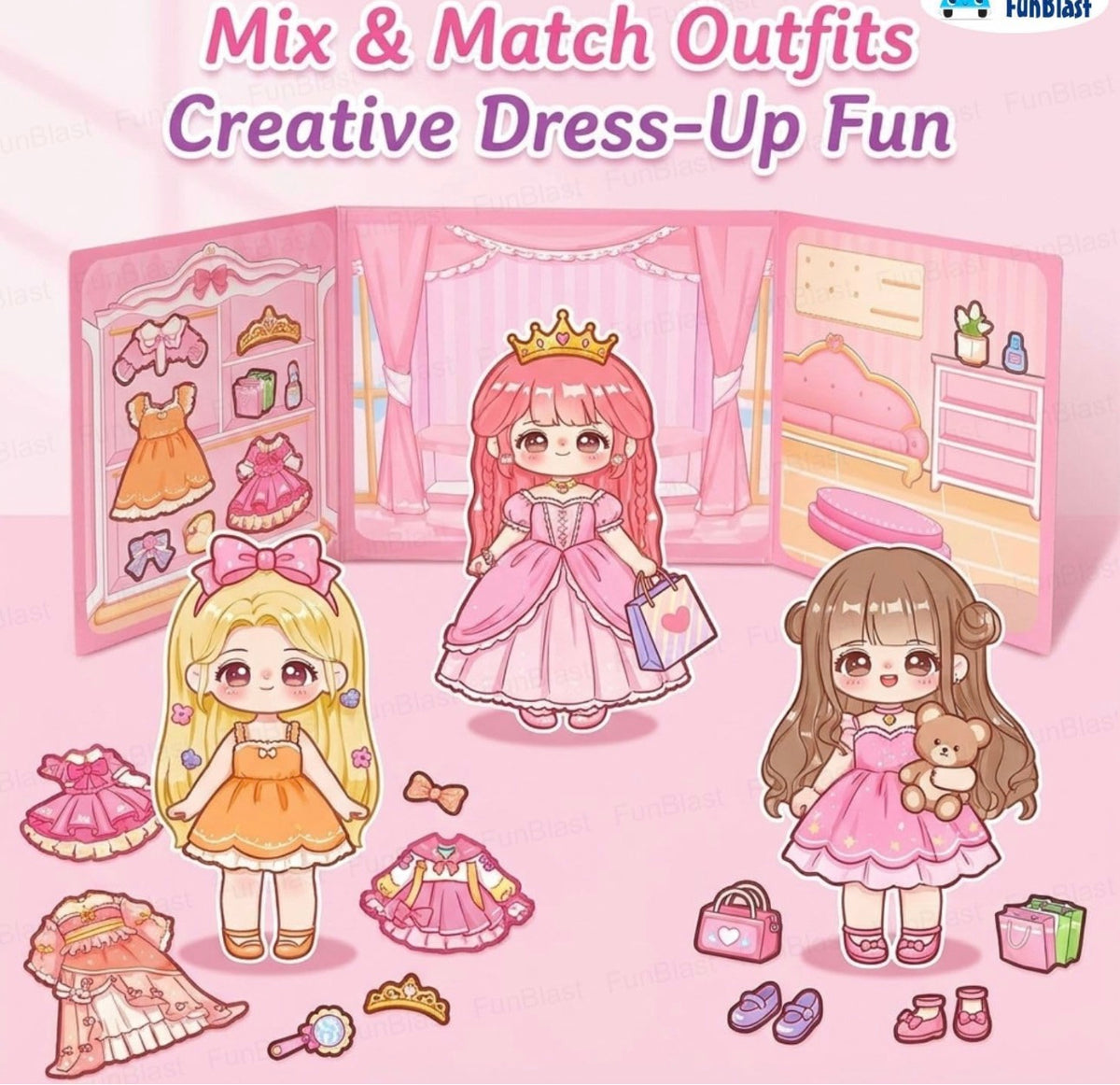 Princess Dress-Up Magnetic Sticker Activity Book for Girls - Reusable Fashion Doll Sticker Set with Clothes, Accessories & Wardrobe Playset, Creative DIY Learning Toy (Princess)