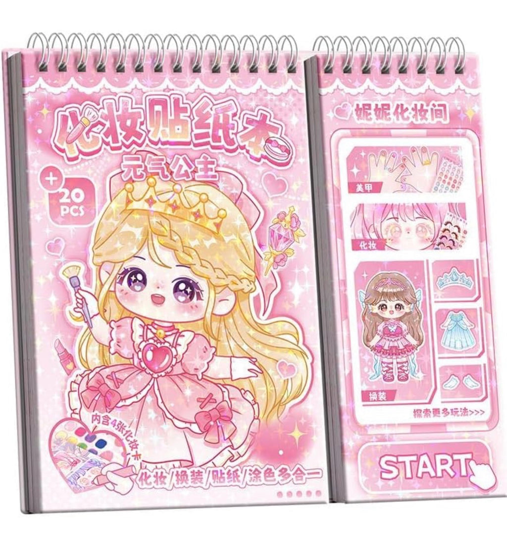 Cute Fairy Dress-Up Sticker Book for Girls, Spiral Activity Book with Dress-Up, Makeup, Headpiece & Nail Art Stickers, Coloring Cards with Paint & Brush (Sparkle Princess)