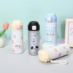 Portable Stainless Steel Drinkware Cartoon Animal Tumbler with Straw Bounce Lid Features a Stylish Rope Handle