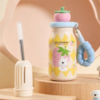 Cute Fruit Lid Insulated Water Bottle 400ml with Straw & Beaded Strap for Kids