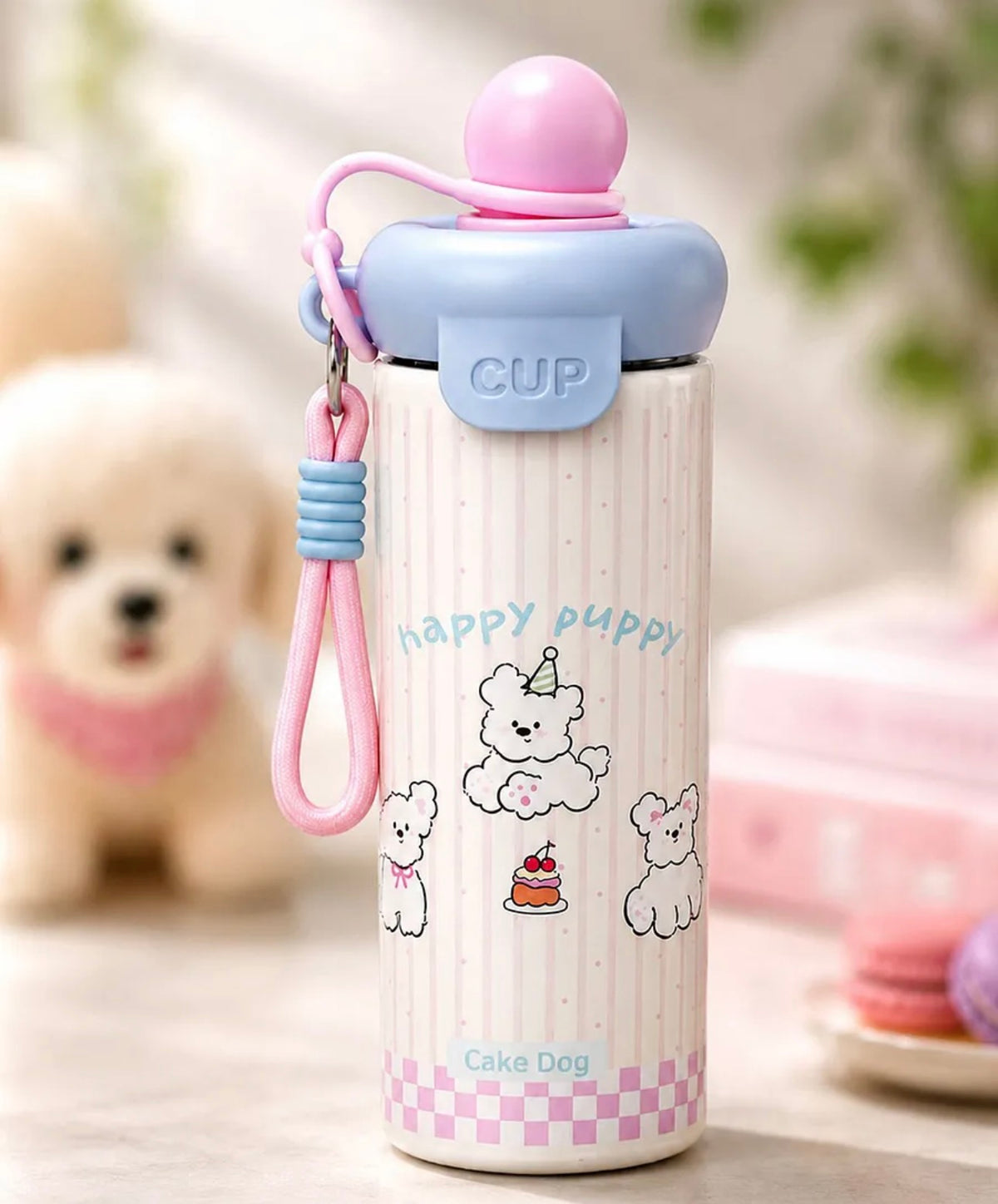 Bow Catty Stainless Steel Tumbler Water Bottle for Kids & Adults, Black Ball Lid Series, 650ml-Black
