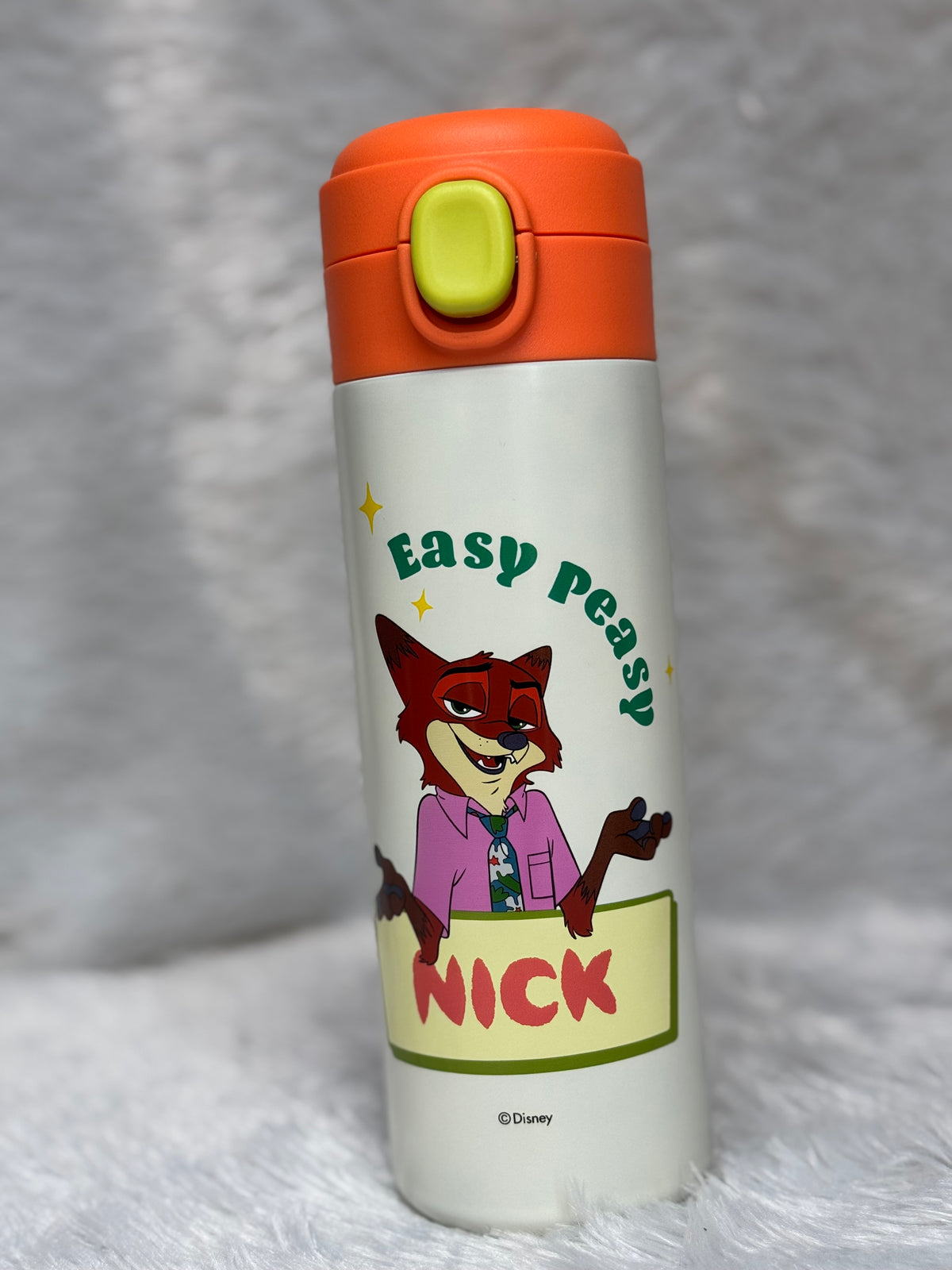 Authentic Disney "Cute Power Attack" Insulated Water Bottle – Push Button Lid (Stitch, Lotso, Judy, Nick)