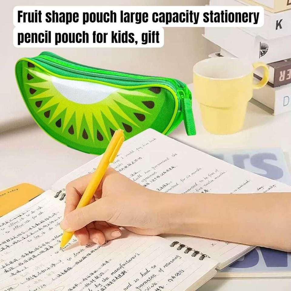 Fruit Shaped Pencil Pouch for Kids – Zipper Closure, Multi-Color Case, Watermelon Kiwi Papaya Orange Design, Pack of 1 Lightweight Zipper