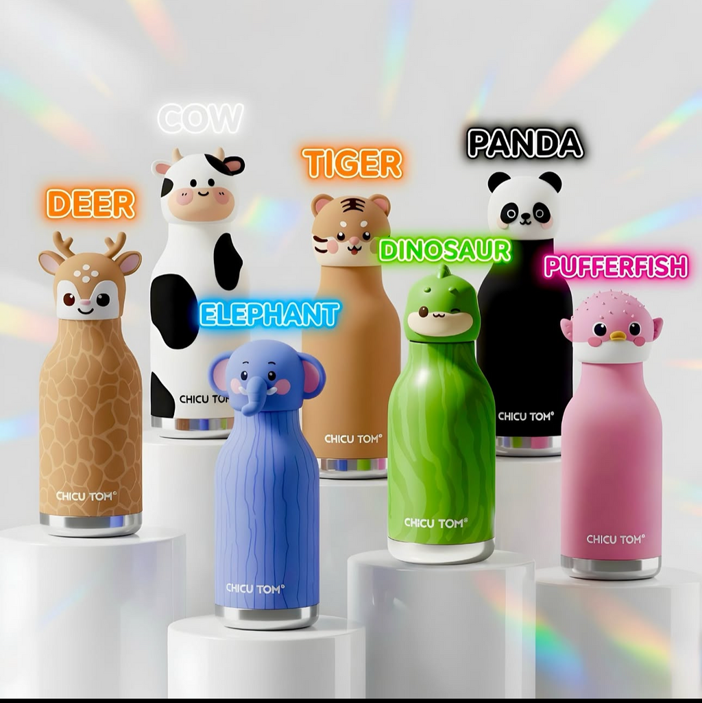 Chicu Tom Kids Cartoon Water Bottle | Cute Animal design | Kids school & Travel Bottle