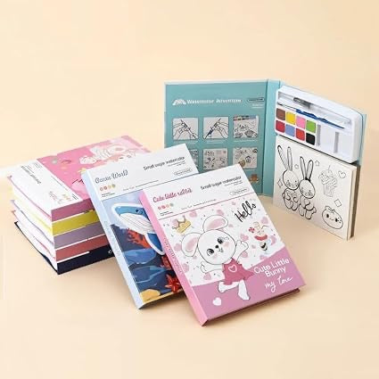 Water Painting Book For Kids, Pack Of 1, Coloring Activity With Watercolors And Brushes, Portable & Educational, Ideal For Kids, Gifting, Learning And Fun, Multicolour