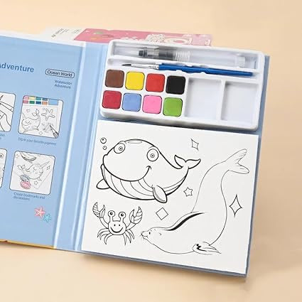 Water Painting Book For Kids, Pack Of 1, Coloring Activity With Watercolors And Brushes, Portable & Educational, Ideal For Kids, Gifting, Learning And Fun, Multicolour