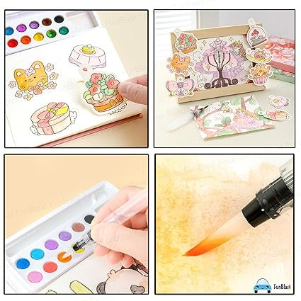 Water Painting Book For Kids, Pack Of 1, Coloring Activity With Watercolors And Brushes, Portable & Educational, Ideal For Kids, Gifting, Learning And Fun, Multicolour